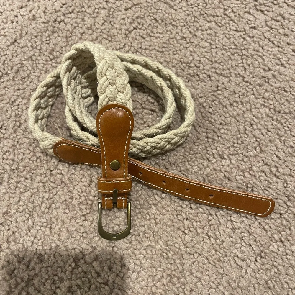 Unbranded Women's Braided Rope Belt with Brown Faux Leather Ends